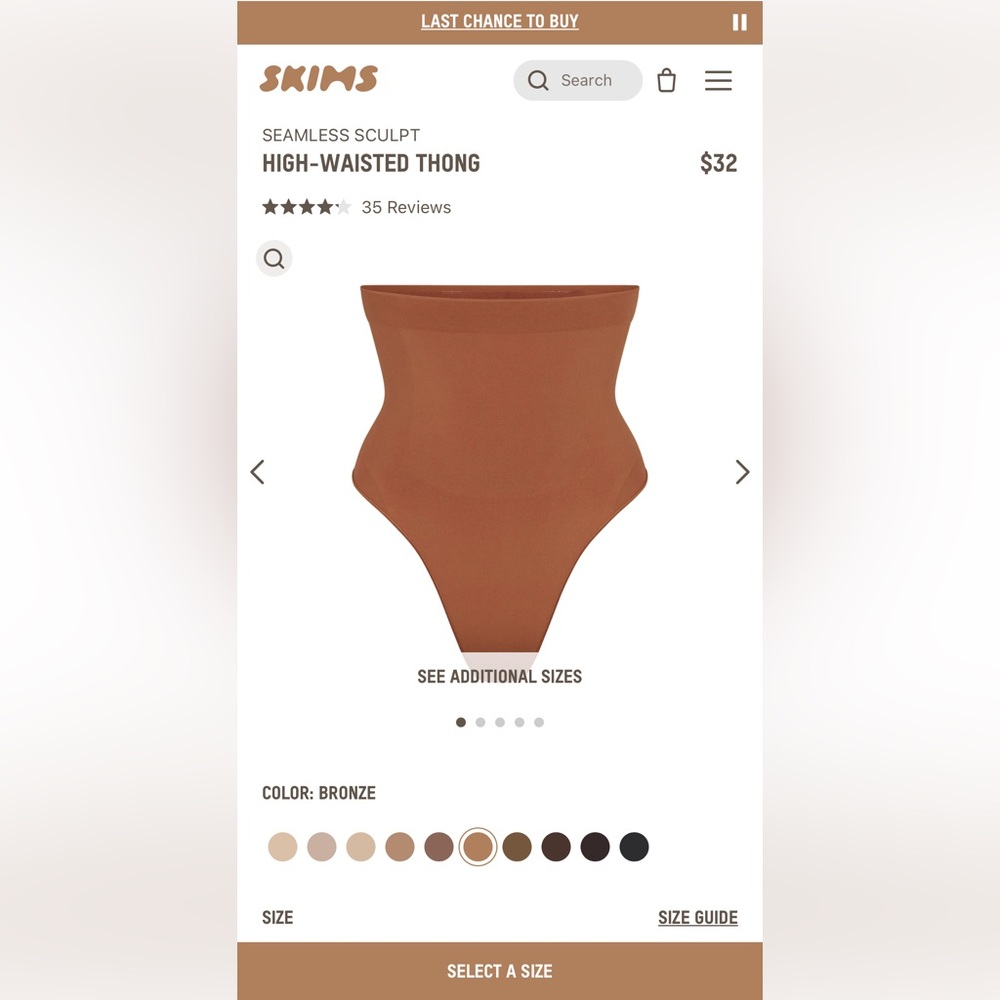 SKIMS Seamless sculpt high waisted thong Large shape wear